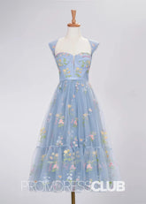 Stacey |Dusty Blue Long Prom Dresses With A Line Sweetheart Embroidery 3D Floral - Price #price_variant_lowest# - Dusty Blue - PromDressClub